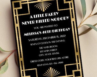 Editable Gatsby Invitation, Roaring 20s Birthday Invitation, Harlem Nights, Art Deco, Printable or Text Invite