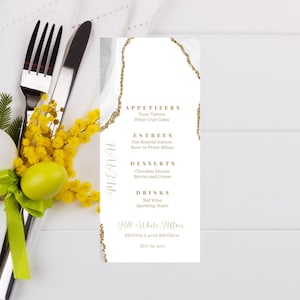 Modèle de carte de menu All White Affair, carte de menu pour dîner d'anniversaire, modifiable