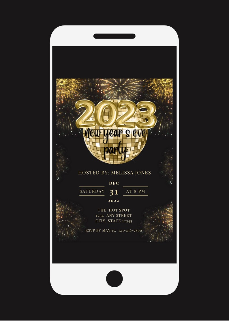 Editable New Years Eve Invitation New Years Party 2023 Black Etsy