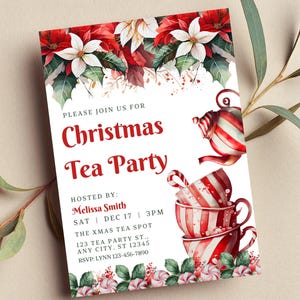 Editable Christmas Tea Party Invitation Printable or Digital Invitation ...