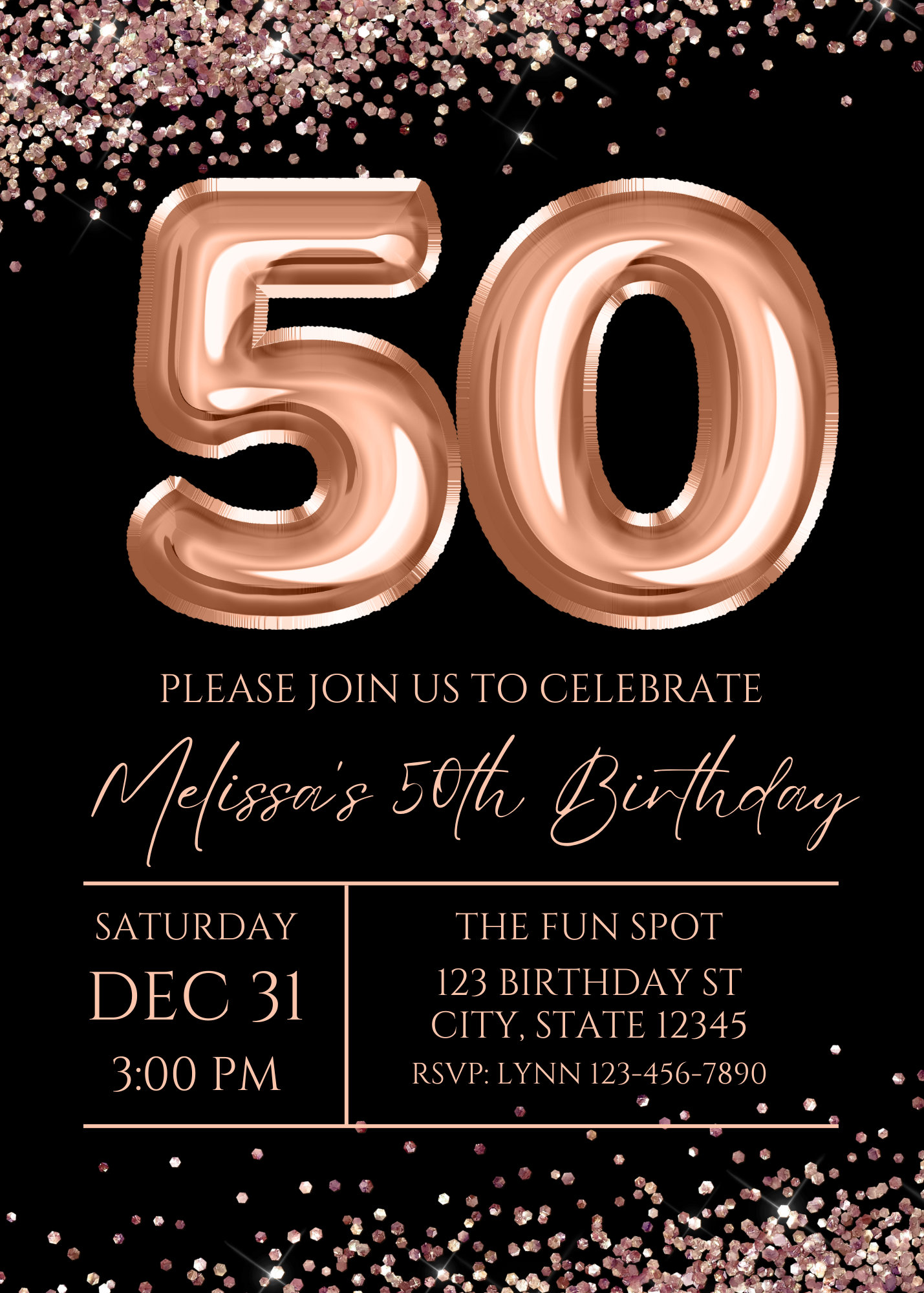 ERHACHAIJIA 20 Inviti Per Festa Di Compleanno 50 Anni - Tema Torta Con Palloncini Rosa E Nero, Con Buste - 5