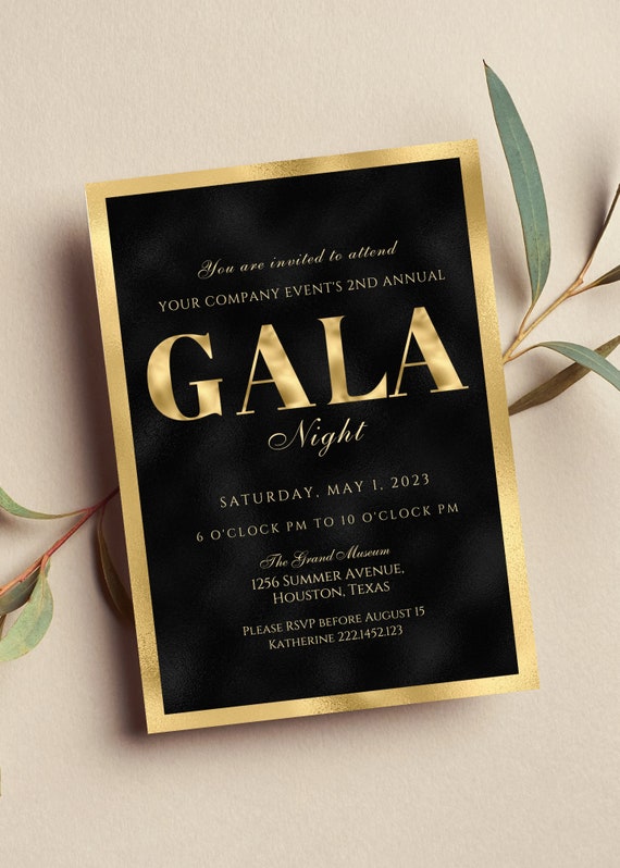 Editable Gala Invitation, Gala Party, Corporate Invite, Fundraiser, Business Invitation, Business Anniversary, Black and Gold, Printable