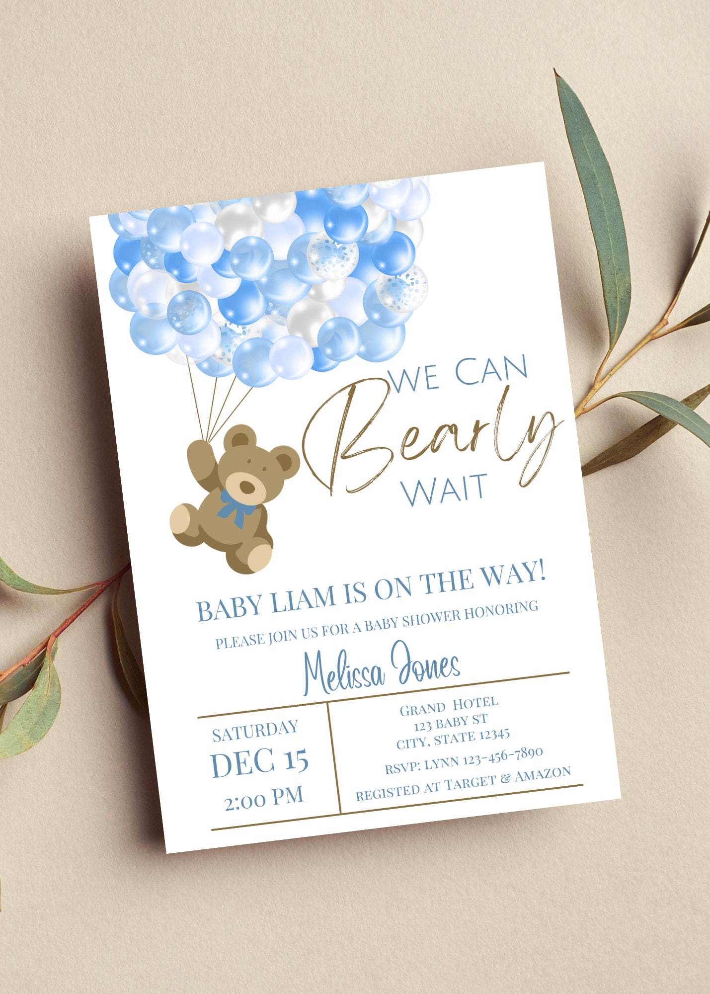 Editable We Can Bearly Wait Baby Shower Invitation Teddy Bear and ...