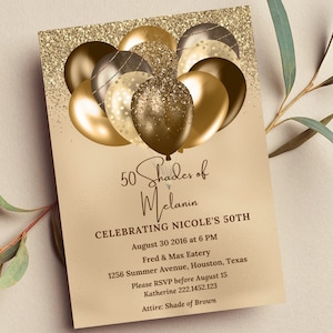 Editable Shades of Melanin Birthday Invitation, Brown and Gold Invite, Printable or Digital
