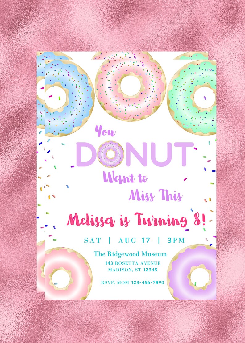 Editable Donut Birthday Invitation You Donut Want to Miss This Kids Invite Print or Text Invitation