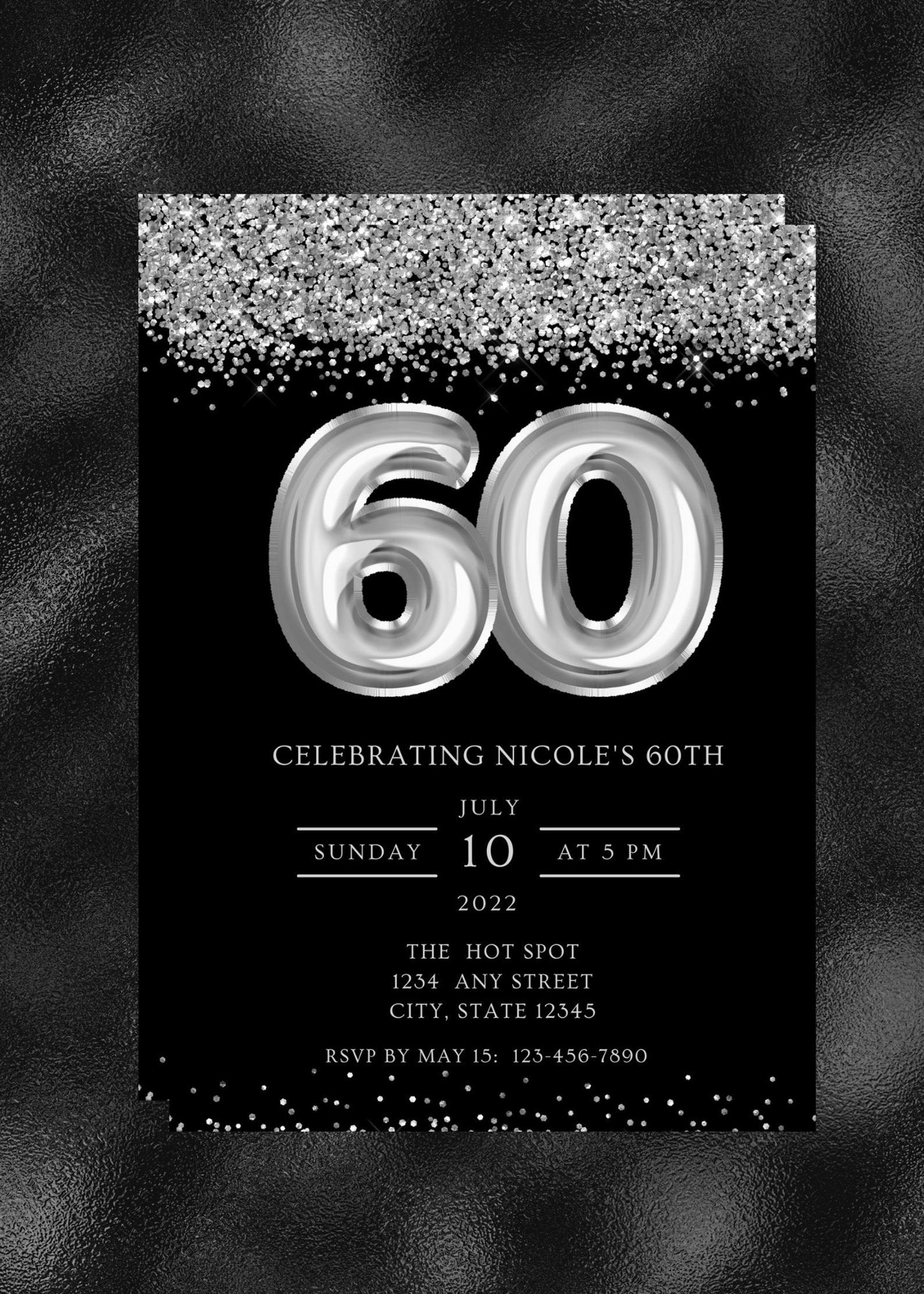 Editable 60th Birthday Invitation Black and Silver - Etsy