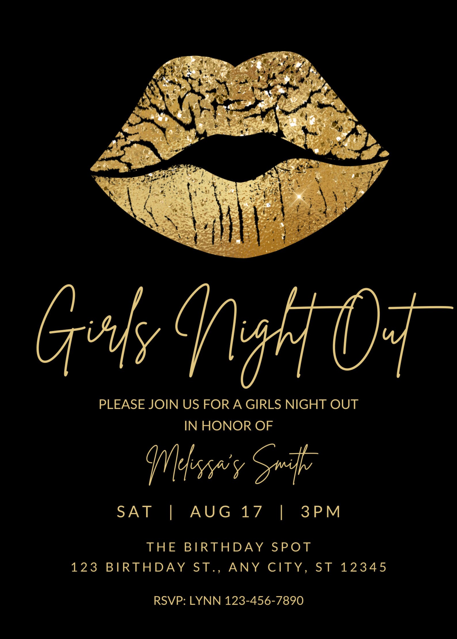 Editable Girls Night Out Invitation, Ladies Night, Girls Night In, Gold ...