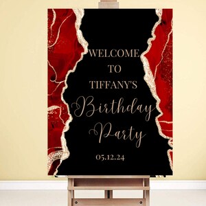 Editable Red and Gold Birthday Welcome Sign, Printable Instant Download ...