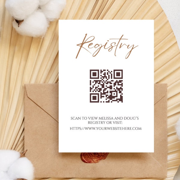 Editable Registry Card with QR Code, Invitation Insert, Enclosure Card, Bridal Shower, Couples Shower, Minimalist, Printable