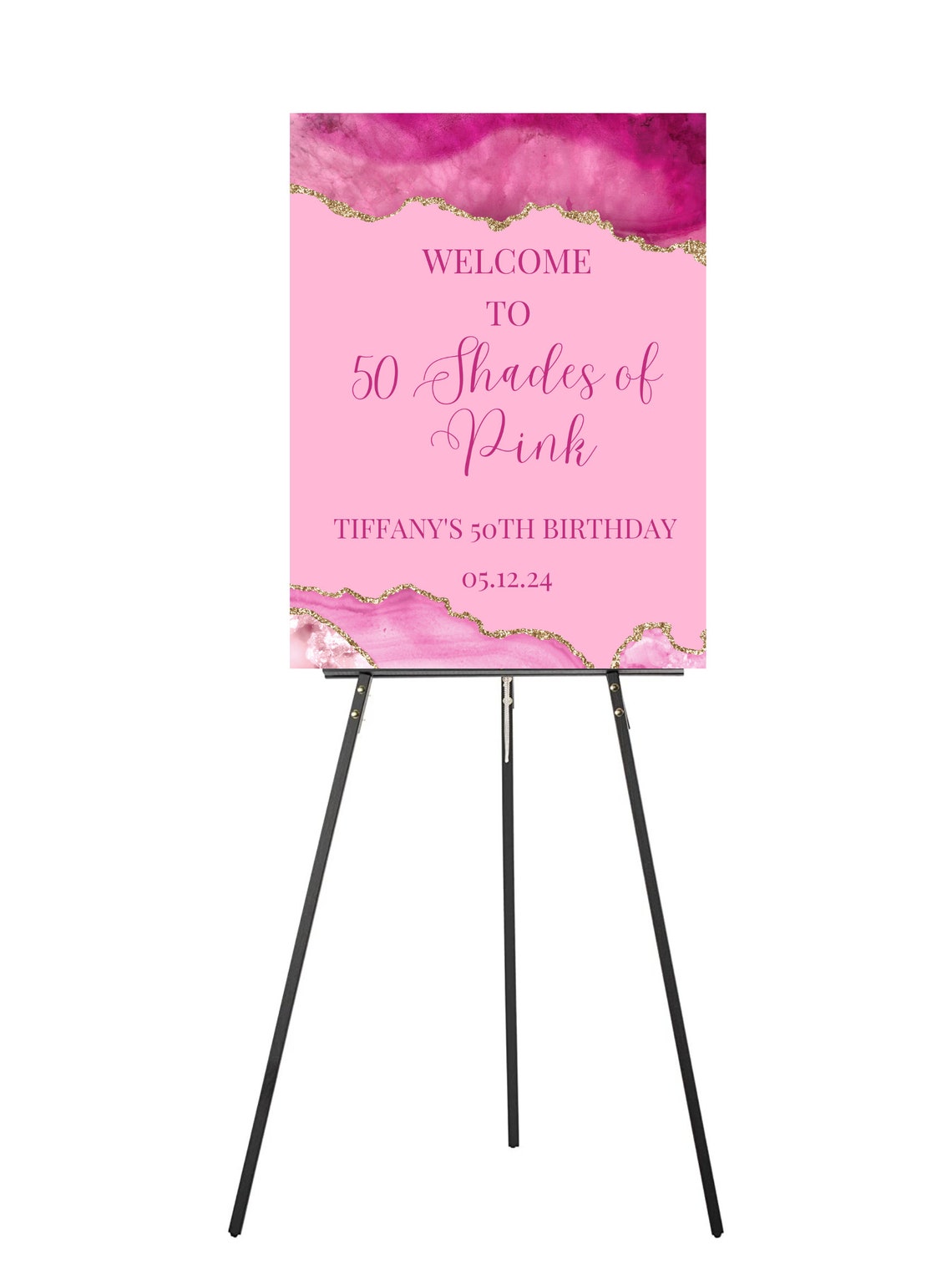 Editable Shades of Pink Birthday Welcome Sign Pink Agate - Etsy