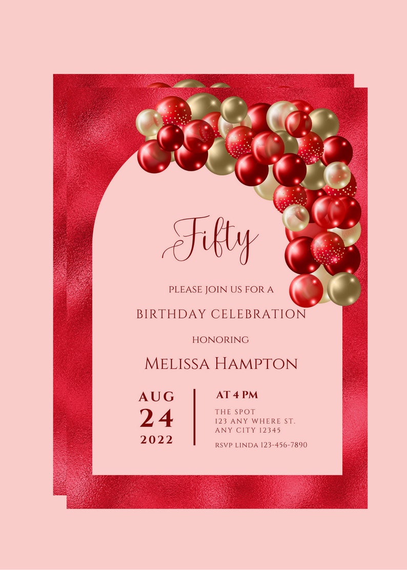 Editable Red and Gold Birthday Invitation Red and Gold Etsy