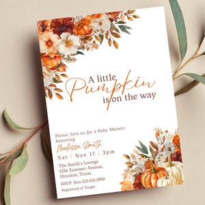 Editable A Little Pumpkin Is On The Way Baby Shower Invitation, Fall Theme, Digital Invite, Rustic Baby Invite