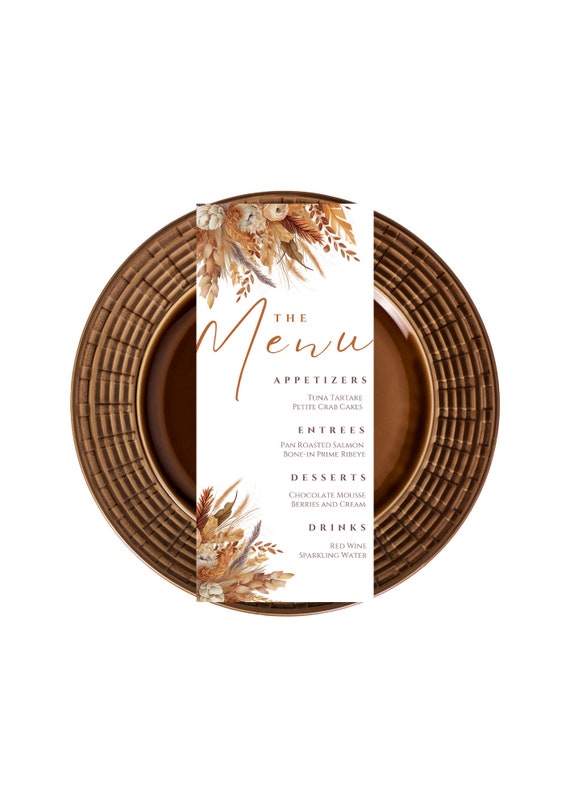 Editable Fall Menu Card Template, Autumn Menu, Boho, Pampas, Birthday Dinner, Wedding Menu, Brunch Menu, Table Menu, Bar Menu, Printable