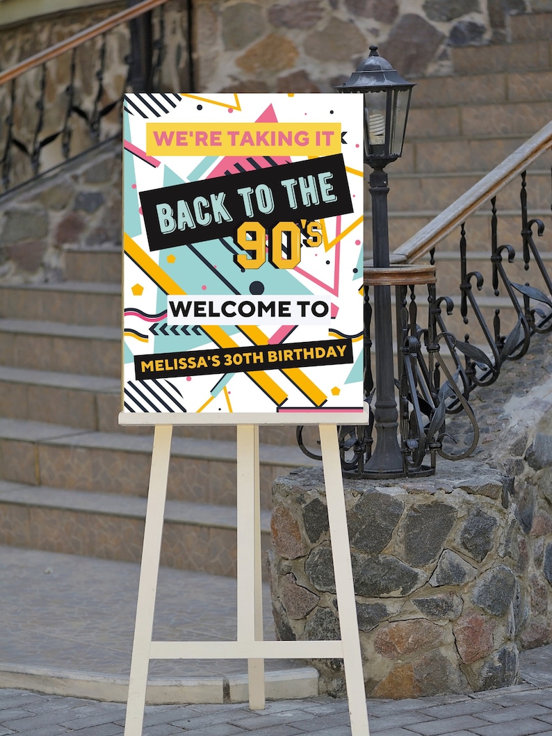 Editable 90s Party Welcome Sign, Back to the 90s, Throwback Party, House Party, Birthday, 90s Theme, Printable