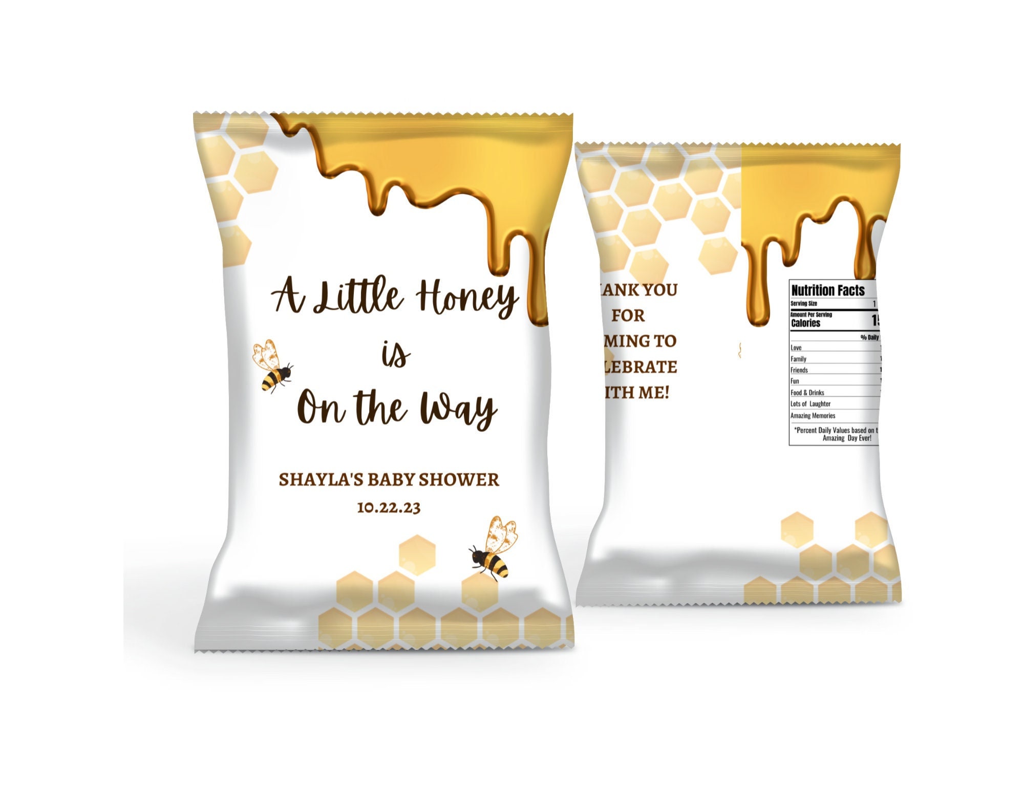 Editable A Little Honey is on the Way Chip Bag, Baby Shower Chip