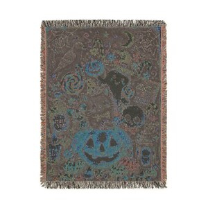 織りコットン製ハロウィンブランケット、カボチャ、幽霊、黒猫の装飾、心地よいスロー 画像 3