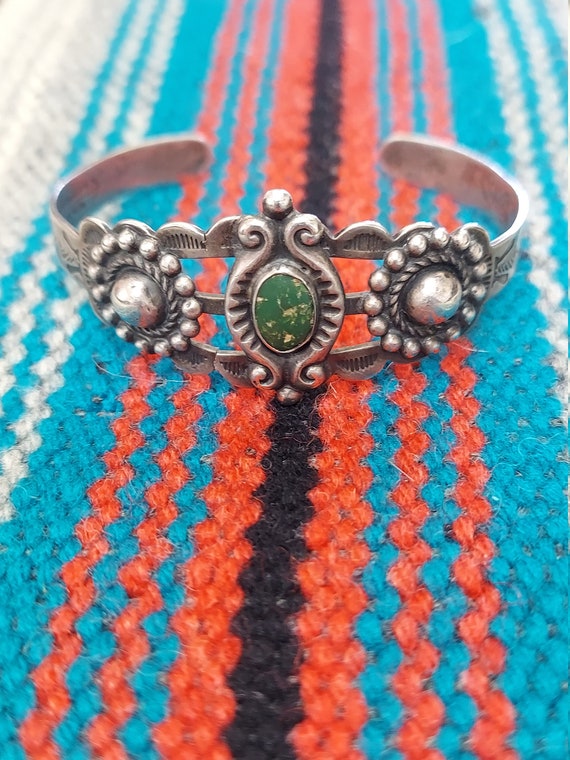 Fred Harvey Era Sterling Silver and Turquoise Cuff - image 1