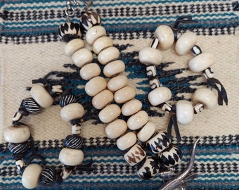 Carved White Bone Beaded Sterling Silver Steer Head Necklace and 2 Bracelets