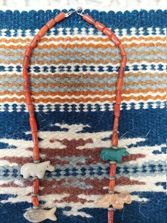 Vintage Zuni Fetish Multicolored Stone Heishi Neck