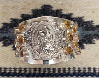 San Cristobal Protegenos Sterling  Silver Wide Cuff with Citrine Stones