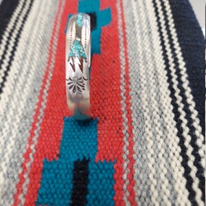 Vintage Navajo Turquoise,  Coral,  and Sterling Silver Inlayed  Large CuffCuff