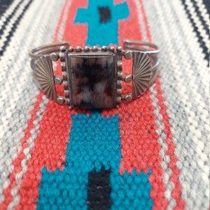 Vintage Navajo Petried Wood and Sterling Silver Cuff