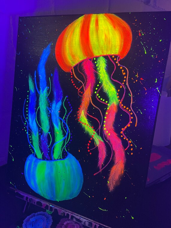 Blacklight Jellyfish Painting Canvas Painting Uvblacklight Etsy