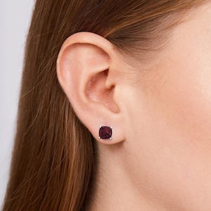 2.18 Carat Genuine Cushion Cut Garnet Studs Earrings in 14k White Gold