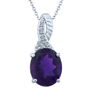 6.25 Carat Oval Cut Amethyst Gemstone & Diamonds Pendant in 925 Sterling Silver