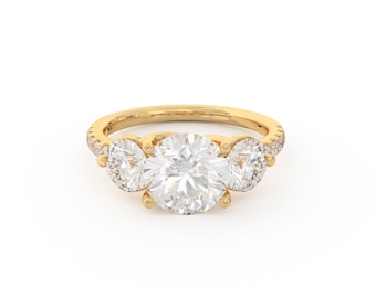 1-5 Carat 14K Gold/Silver 3 stone Round Cut Lab Grown Diamond Ring, Engagement, Anniversary, IGI Certified (F-G Color, VS1-VS2 Clarity)