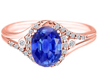 Exquisite 1.45 Carat Natural Tanzanite Gemstone Ring with Diamonds in 14K Rose Gold.