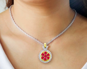 1.00ct natural round ruby and cz 925 sterling silver