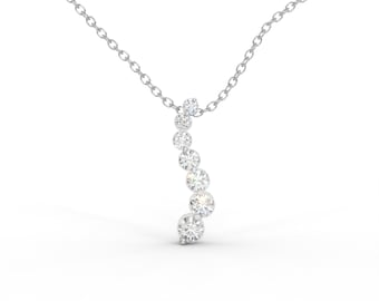 Lab Grown Diamond Journey Pendant, 14K Gold Seven Stone Necklace