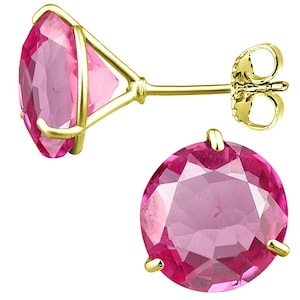 3.05ct Gemstone martini stud earrings pink topaz 925 sterling silver over gold plated 14k yellow.