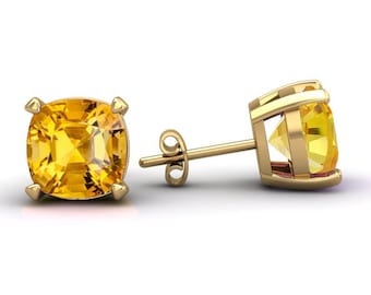 1.60 Carat Genuine Cushion Cut Citrine Studs Earrings in 14k White Gold