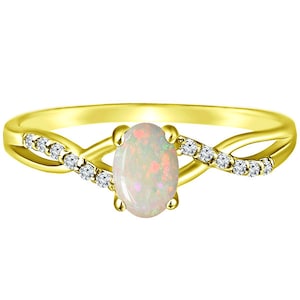 Exquisite Opal Gemstone and Diamonds Twisted Band Ring in 14K Yellow Gold.