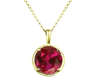 8mm round shape genuine Cr-ruby gemstone pendant in 14K yellow gold.