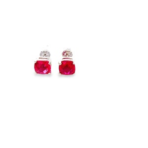 Valentine's Day Gift: 2.44ct Lab-Created Cushion Cut Ruby Stud Earring in 925 Sterling Silver