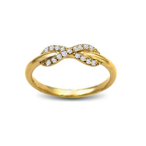 14K yellow Gold Diamond Infinity Ring, Infinite Love Ring, Birthday Gift for her, Stackable Ring, Endless Love Band, Promise, Proposal Ring