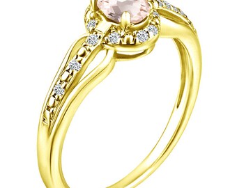 Exquisite Morganite Gemstone and Diamonds Ring in 14K Yellow Gold.