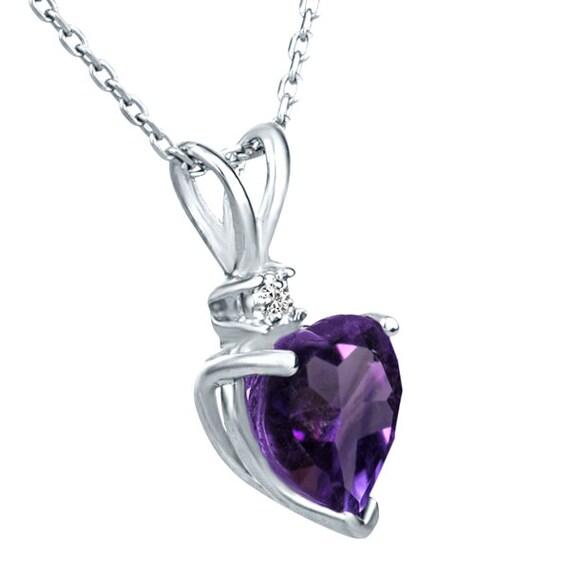 Diamond Necklace in Heart Shape Natural Amethyst in 925 Sterling