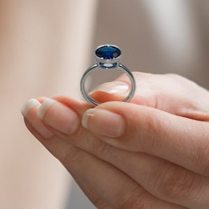 3.00ct Round created blue sapphire 925 Sterling Silver Ring