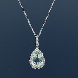7.75 Carat Pear Cut Green Amethyst Gemstone & Diamonds Pendant in 925 Sterling Silver