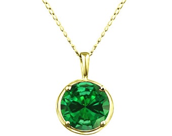 8mm round shape genuine Cr-emerald gemstone pendant in 14K yellow gold.