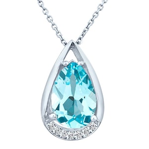 3.45 Carat Pear Shape Sky Blue Topaz Gemstone & Diamonds 925 Silver Pendant in a Luxurious Design