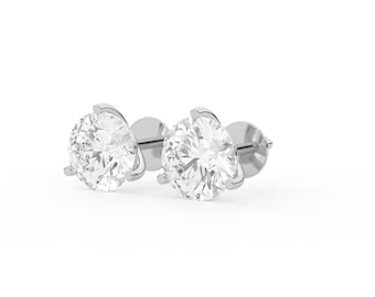 Lab Grown Diamond Stud Earrings/ .50-5.0 carat Diamond Studs/White, Yellow, Rose 14K Solid Gold/ IGI certified/ 3-prong Martini/Push Back