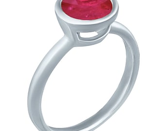 3.00ct Redondo Mejorar Ruby Solitaire 925 Anillo de Plata de Ley