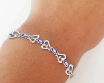 2.75ct genuine oval tanzanite and diamond silver bracelet