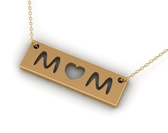 14k Gold Mom Necklace, Minimalist Mothers Day Gift