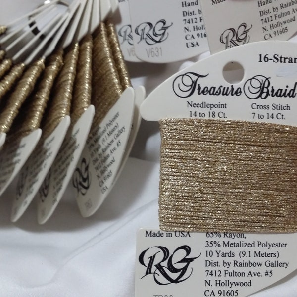 FREE SHIPPING Treasure Braid 16-strand Metallic Thread by Rainbow Gallery Needlepoint Cross stitch Embroidery 10 yards each card